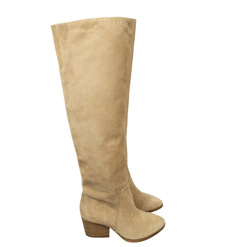 Vince Camuto Nestel Knee High Boots Womens Size 5M Tan Suede Western Fall Winter